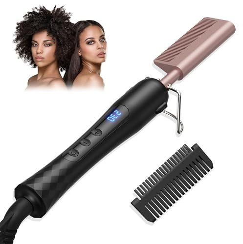OKWRAP Hot Comb for Wig, Hot Comb, Glättkamm mit LCD 120-230℃, Hair Straightener Comb mit Ionentechnologie, Keramikbeschichtung Glättbürste, Thermal Brush 30S Schnelles Aufheizen
