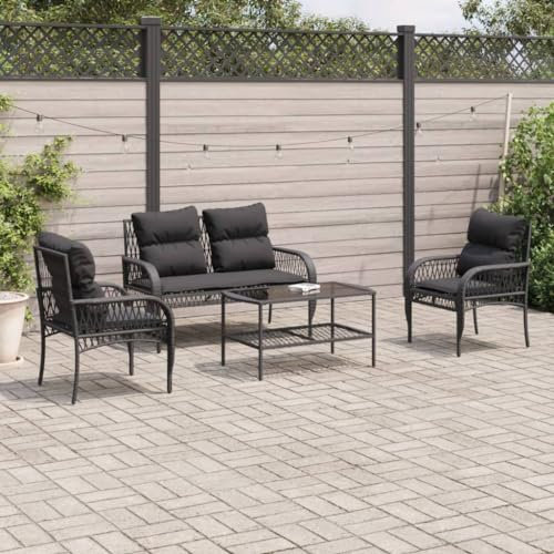 Rantry Gartensofa-Set 4-teilig mit schwarzen Kissen aus Polyrattan, Set Schlafsofa, Wohnzimmer, Gartensofa, modernes Sofaset für Outdoor, Outdoor-Möbel Modell 368727