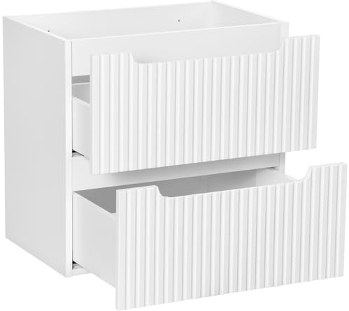 Lomadox Badmöbel Waschtischunterschrank 60 cm weiß gerillte Front Waschbeckenschrank Badschrank 2 Schubkasten Auszüge B/H/T ca. 60/57/39 cm