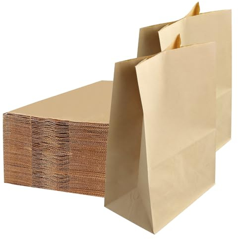 50 Stück Papiertüten Braun, Kraftpapiertüten, Fettdichte Beutel, Butterbrottüten, Frühstücktüten, Geschenktüten Papier, für Süßigkeiten, Kekse, Snacks, Sandwiches, Obst (20x12.5x30.5cm)