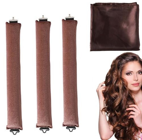 EnixwH 3 Stück Neu Lockenwickler Locken Ohne Hitze, Hair Curler No Heat, Lockenwickler Heatless Curls, Über Nacht Mit Haken, Wave Formers für Mittleres Langes Haar (Braun)