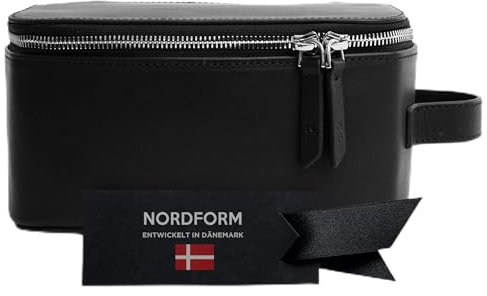 Nordform Carrier - Kompakter Reise-Organizer mit YKK-Reißverschlüssen, Vollnarbenleder, Robustem Innenfutter und Mehreren Fächern - Kulturtasche & Pflege-Organizer für Damen und Herren - Schwarz