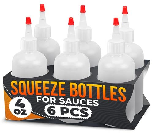 Lot de 6 bouteilles à condiments en plastique – Bouteilles vides de 120 ml pour bouteilles en plastique liquide avec bouchons, ketchup – Bouteilles à presser vides pour peinture