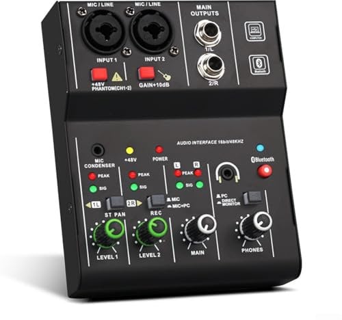 USB Mixing Console Sound Card for Guitar Recording with Individual Volume Controls