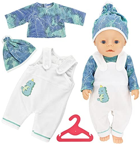 Kleidung Outfits für Baby Puppen, Puppenkleidung, New Born Baby Puppen, Puppenzubehör mit Hut Langarm Hose, für Babypuppen 35-43 cm, Geschenke für Mädchen Jungen (Grün, B)