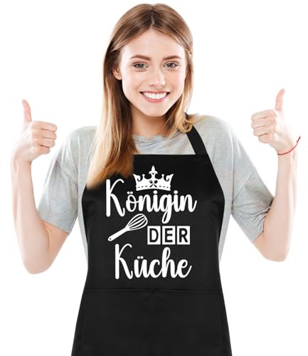 Livdouyu Lustige Kochschürze für Damen, Königin Der Küche Professionelle Grillschürze Chefkoch Damen Küchenschürze mit Doppeltasche Verstellbar Muttertag Geburtstagsgeschenk