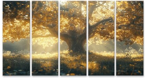 islandburner Prime Quadro su tela, albero d'autunno dorato alla luce del mattino