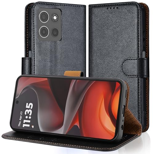 Case Collection for Motorola G15 Case - Leather Folio Flip [Kickstand] Shockproof Cover with [RFID Blocking] Magnetic Wallet for Motorola Moto G15 Phone Case Black