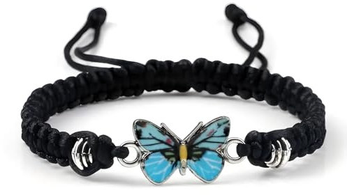 Apocalyptic-K Damen-Armband mit natürlichen Edelsteinen, 925er-Sterlingsilber, 4mm, 6.7-9.3 IN |Turmalin, Obsidian, Kristall， Handgewebt (Blauer Schmetterling)