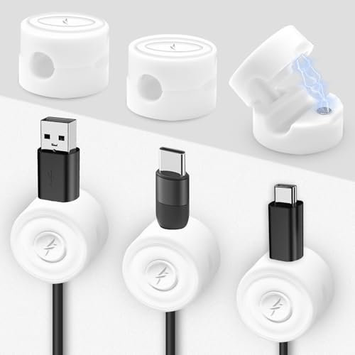 SUNNIFLY 6 Piece Clips Câble, Attache Cable Adhesif, Organisateur de Cable, Magnetic Cable Holder pour Toutes Sortes de Câbles et Bureaux, Bureaux, Salons, etc.(Blanc)