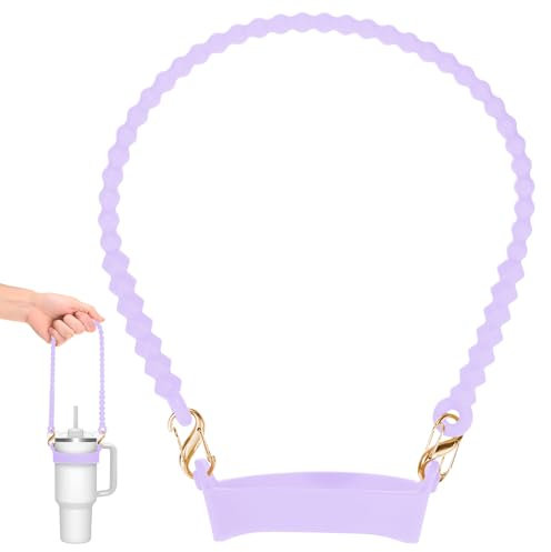 M METERXITY Water Bottle Handle, 15.7 Inch Silicone Portable Water Bottle Sling Carrier, Holder with Straps for Stanley Cup/Most 8-40oz Cups Accessories [Purple]