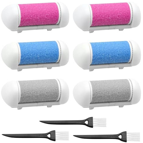 Poraceous 6 Pièces Rouleaux de Rechange, Remplacement Rouleaux Têtes Recharges, Accessoires pour Ponceuse Électrique pour Les Pieds, avec Pinceau, Compatible avec Scholl/Essy/ShoRan/Ratukall/Pedi