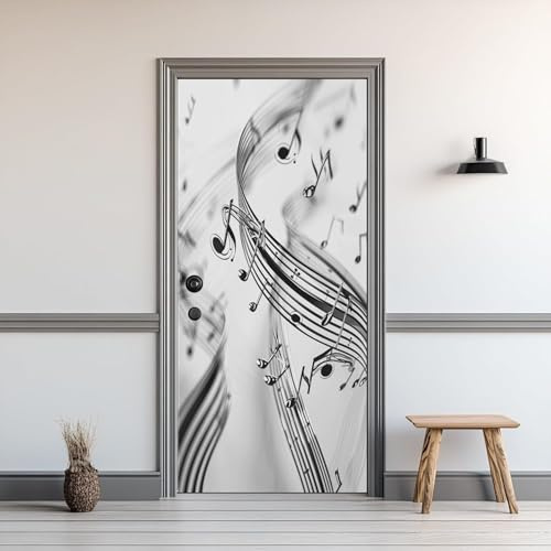 Türaufkleber Selbstklebend 90x200cm Musik Noten 3D Türtapete Wasserdicht Türposter Abnehmbar Türfolie für Schlafzimmer Wohnzimmer Küche Verschönern Dekoration