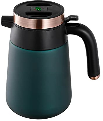 Thermoskanne Isolierkanne Edelstahl, Intelligente Temperaturanzeige, Rutschfester Boden Kaffeekanne Für Küche, Büro, Hotel (Grün,1.6L)