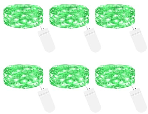 btfarm 6 Stück 20 LED Mini Lichterkette mit Batterie Klein, 2M Silberdraht Kleine Lichterketten Batteriebetrieben, Micro Lichterkette Draht für Innen Weihnachten Hochzeit Party Deko, Grün