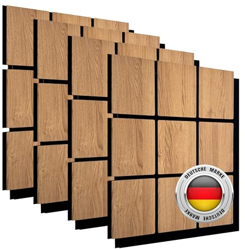 AS Country Stone® Akustikpaneele Holz | 4x Stück - 60cm x 60cm | echtes Holz | Effektive Schalldämmung für Büro | Wandpaneele für mühelose Montage | Ideale Deko für Büros | Wandpaneele Akustikplatten