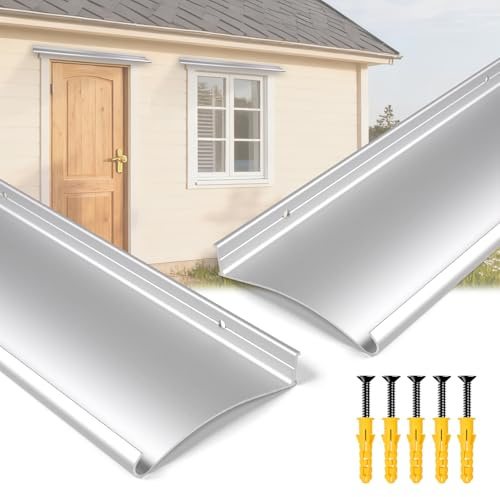 Raytano 2Pack 4.3 Extra Wide Heavy-Duty Aluminum Door Rain Drip Guard,40 L Rain Deflector for Home, Commercial Use (Size 40″ Length, 4.3″ Wide, 0.8″Height,Silver)
