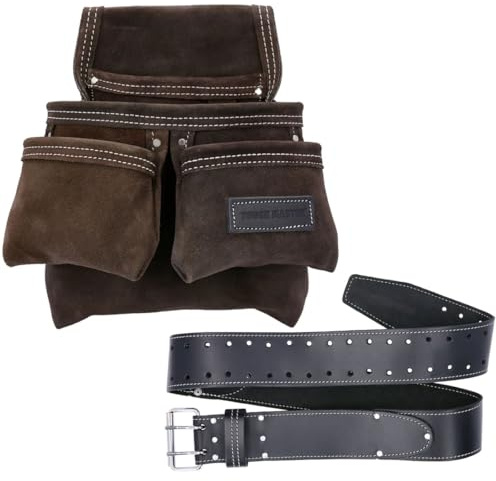 TOUGH MASTER Tool Pouch, 4 Multi Pockets Suede Buffalo Leather Work DIY Organiser For Builders, Carpenters, Gardeners
