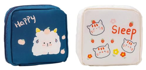 Bolsa de Gran de Almacenamiento Capacidad Toallas Sanitarias | 2 Piezas, Tela Oxford de Color Claro, Diseño Portátil y Práctico Dibujo Animado, Estilo Chic y Único