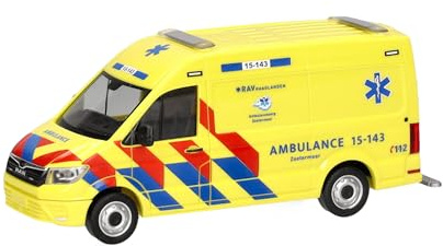 Herpa LKW Modell MAN TGE Kasten HD Ambulance 15-143 (Niederlande), Miniatur im Maßstab 1:87, Sammlerstück, Made in Germany, Kunststoff