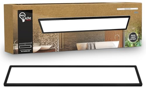 B.K.Licht - LED Deckenlampe mit indirektem Licht, Flach, Neutralweißes Licht, IP44, Panel, LED Lampe, Deckenleuchte, Badezimmer Lampe, Wohnzimmerlampe, Küchenlampe, 98x20x3 cm, Schwarz