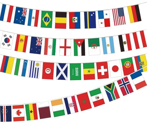 Guirlande 48 Pays Drapeaux Monde 14x21cm Banderole Décoration Supporters Match Jardin Bar Fête Football Wm De Football 2026 Fussball Wm 2026 Bannière Internationale Extérieur Intérieur
