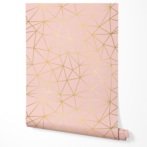 GP TONER Vliestapete Rosa Gold Geometrisch Linien Muster Moderne Tapete für Wohnzimmer Schlafzimmer Flur Büro Elegantes Design Matt UV-beständige Tapete 10m x 0,5m