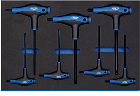 Draper 63503 T' Handle Ball End Hexagon Key 7 Piece Set in 3/4 Drawer Eva Insert Tray , Blue