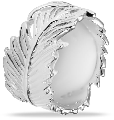 Vinani Ring aus 925 Sterling Silber - Massiver Damenring mit Feder im Arizona Design glänzend für Frauen, nickelfrei & antiallergisch, Designed in Deutschland, RFE54