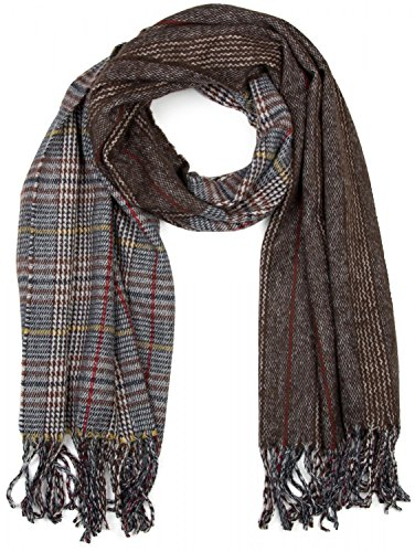 styleBREAKER breiter XXL Schal mit Fransen im Day and Night Design mit schottischem Tartan Plaid Muster, Unisex 01018138, Farbe:Braun