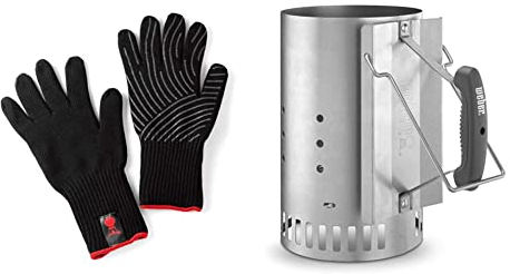 Weber Premium Gloves, Size L/XL, black, heat resistant & 7416 Chimney Starter