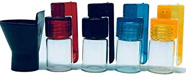 Pack of 4 Small Snuff Tobacco Bottles with Folding Spoon Glass Vial Jar and Filling Funnel