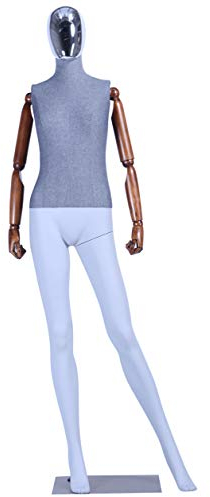 TonHan DF1-9D-MB Grau Matt lackierte Schaufensterpuppe 2 Köpfe Gratis Galvanik und Natur und Deckel. Stoffbezogener Oberkörper und Massive bewegliche holzarme schöne abstrakte (DF1-9D-MB)