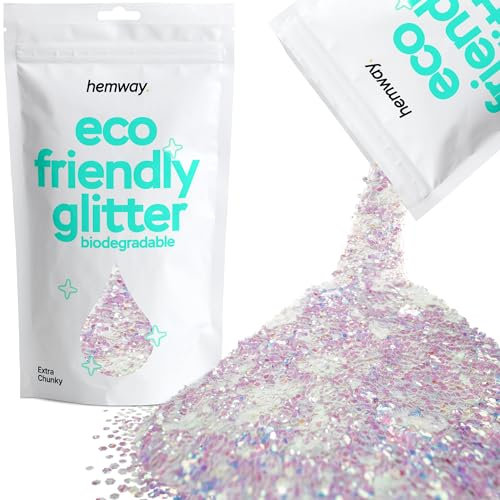 Hemway Eco Friendly Biodegradable Glitter - Mother of Pearl Iridescent | 100g Extra Chunky Plant-Based Metallic Flakes for Arts & Resin Crafts | Bio Supplies for Hair, Face, Body & Nail Art