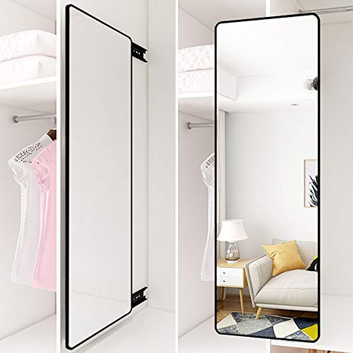 Miroir de Placard à Cadre en Aluminium avec Miroir Pleine Longueur Coulissant intégré, Grand écran, Coins arrondis, Miroir de Dressage Rotatif Invisible, à l'intérieur de l'armoire, Miroir Pleine lo
