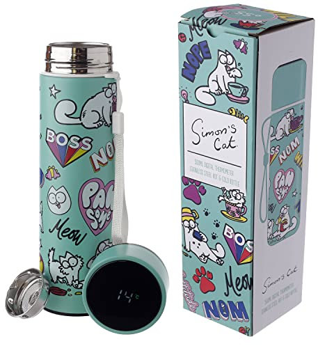 Bouteille Isolée (Gourde) en Acier Inoxydable avec Thermomètre Digital pour Boissons Chaudes ou Froides Simon's Cat - Chat