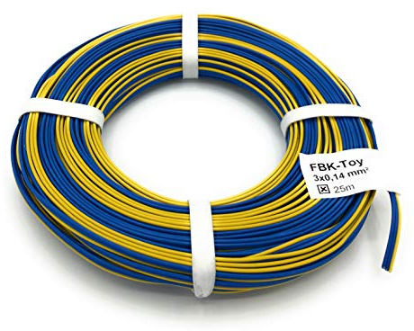 BELI-BECO L318/25 Kabel - Kupferlitze 3 x 0,14 mm² (1x18x0,10 mm) - Drillingsleitung - 25 m Ring (Märklin-Farben: Blau-Blau-Gelb)