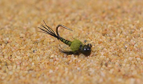 Tungsten Two Bit Hooker Olive Jig Head Fly Euro Nymph Tied on Hanak Hooks - 6ct Pack (Hook #18)