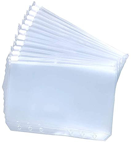 NeeyBing 12 Packungen A7 Größe 6 Löcher Binder Taschen Kunststoff Binder Reißverschluss Ordner Wasserdicht 6 Löcher Reißverschluss Loseblatt Taschen für Dokumente Notebooks Karten