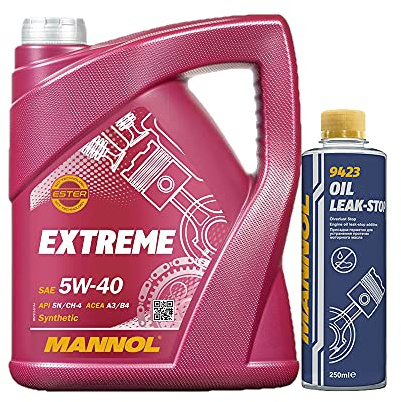 MANNOL 5l, 7915 Extreme 5W-40 API SN/CH-4 + Oil Leak-Stop Öl Verlust Zusatz 250ml