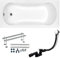 BADLAND Badewanne Original Weiß Acryl Wanne Rechteck ARIA 150x70 KOMPLETTSET SET + Füßen und Exklusive Chrom Automatik Ablaufgarnitur Made in EU 3in1