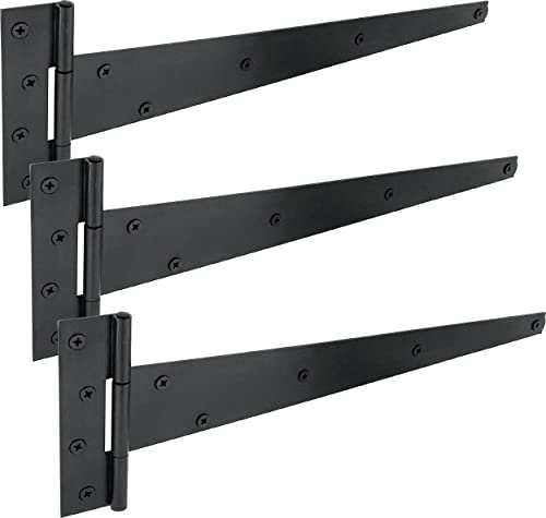 IRONTITE® 3 Pack Black T Hinges 400mm (16), Gate Hinges for Wooden Gates Or Garden Shed Hinges, These Garden Gate Hinges are Black Coated for Lasting Weather Protection