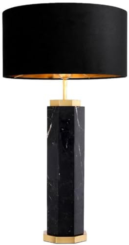 Casa Padrino Luxus Tischleuchte Schwarz/Antik Messing Ø 40 x H. 72,5 cm - Moderne Marmor Tischlampe mit rundem Lampenschirm - Luxus Qualität