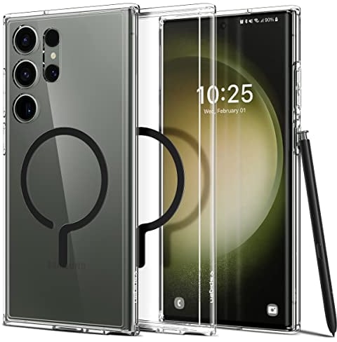 Spigen Ultra Hybrid OneTap Metall Ring MagFit Hülle Kompatibel mit Samsung Galaxy S23 Ultra 5G Handyhülle für MagSafe, Magnetisch Zubehör -Schwarz