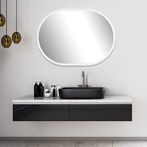 la fabrica del cuadro Espejo Ovalado de Pared Fabricado en España - Moldura 2.5 cm - Acabado Artesanal - Espejo Decorativo Ideal para Salón, Recibidor,Dormitorio y Baño... (Blanco Laca, 65x90 cm)