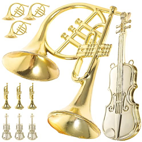 12 Uds. De Adornos Navideños para Instrumentos Musicales Adornos Colgantes para Árboles De Navidad Dorado Plateado Violín Trompeta Decoración para Árboles Colgantes Modelo De