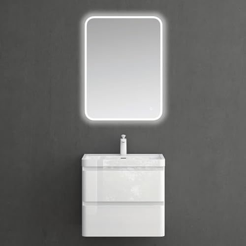 Mai & Mai Badmöbel-Set Waschbeckenunterschrank 60x42x55cm in Weiß | Waschtisch mit Unterschrank, mit Softclose Schubladen, inkl. Mineralguss Waschbecken und LED-Spiegel Lucca