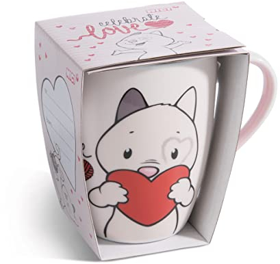 NICI Gato Celebrate Love 310ml Blanco con banderola té café Porcelana Taza asa para Bebidas frías y Calientes, Leche, Cacao-Gran Idea de Regalo, Color Katze (49419)