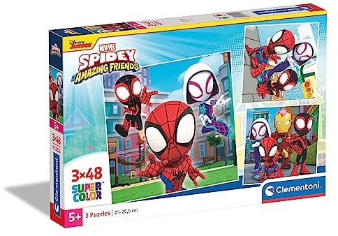 Clementoni - 25294 - Supercolor Puzzle - Marvel Spidey And His Amazing Friends - 3x48 Pieces (3 Puzzles Included), Jigsaw Puzzle For Kids Age 5, Puzzle Cartoon, Made In Italy