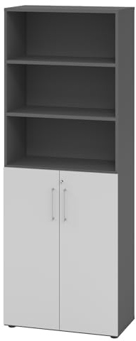 bümö Aktenregal & Schrank abschließbar, Büroschrank Regal Kombination Holz 80cm breit in Graphit/Grau - abschließbarer Schrank für's Büro & Arbeitszimmer, Büro Möbel Ordnerschrank